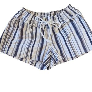 Roxy High Waist Striped Shorts - Navy and White